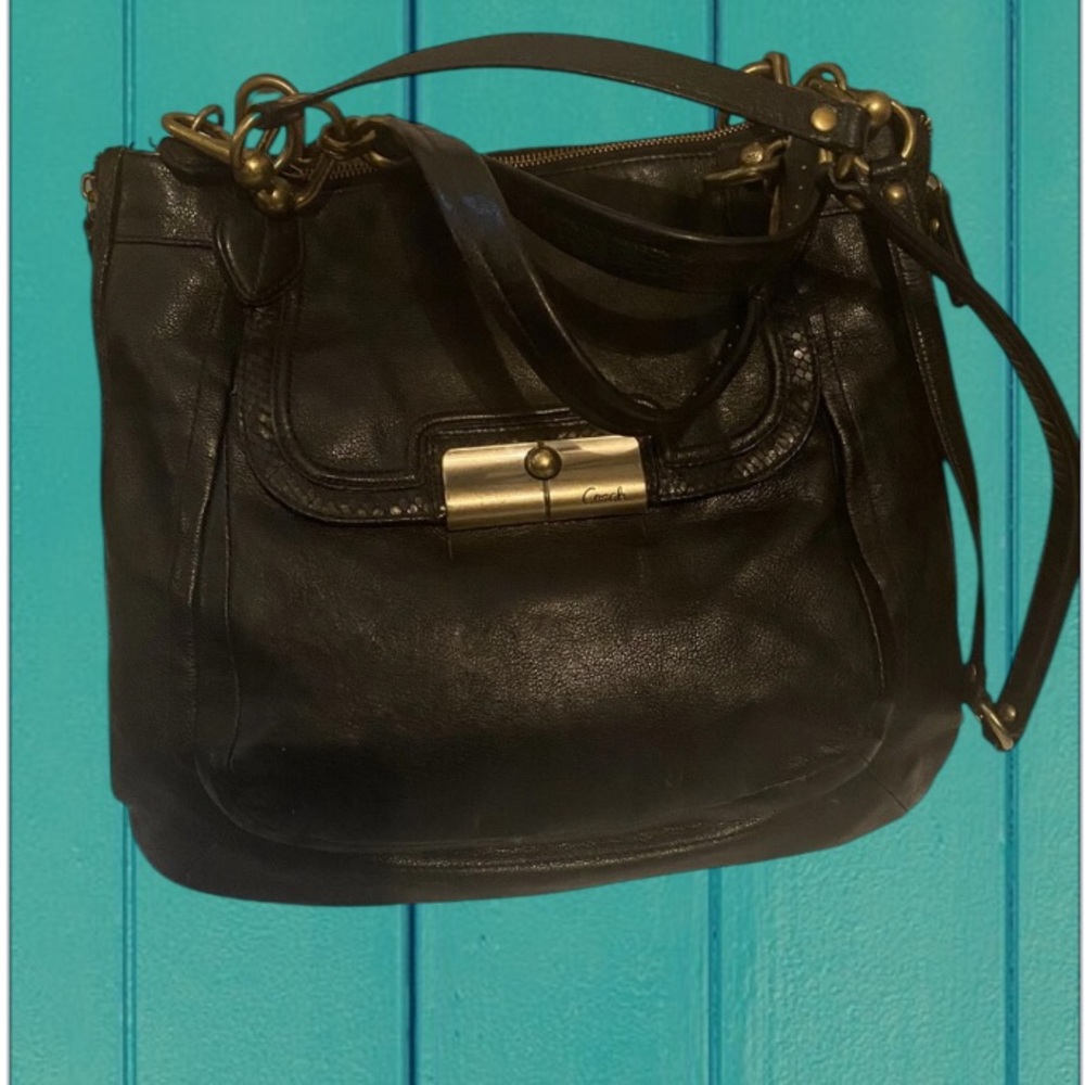 Coach Handbag Purse 1173- Kristin Elevated Hobo Black Leather Bag Tote